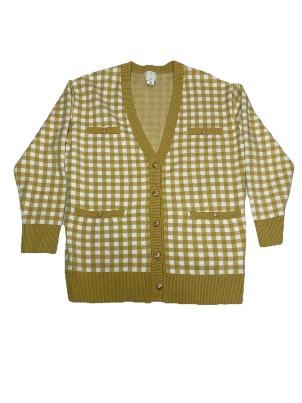 Joie Mustard Yellow Checkered Cardigan Women’s Size Large